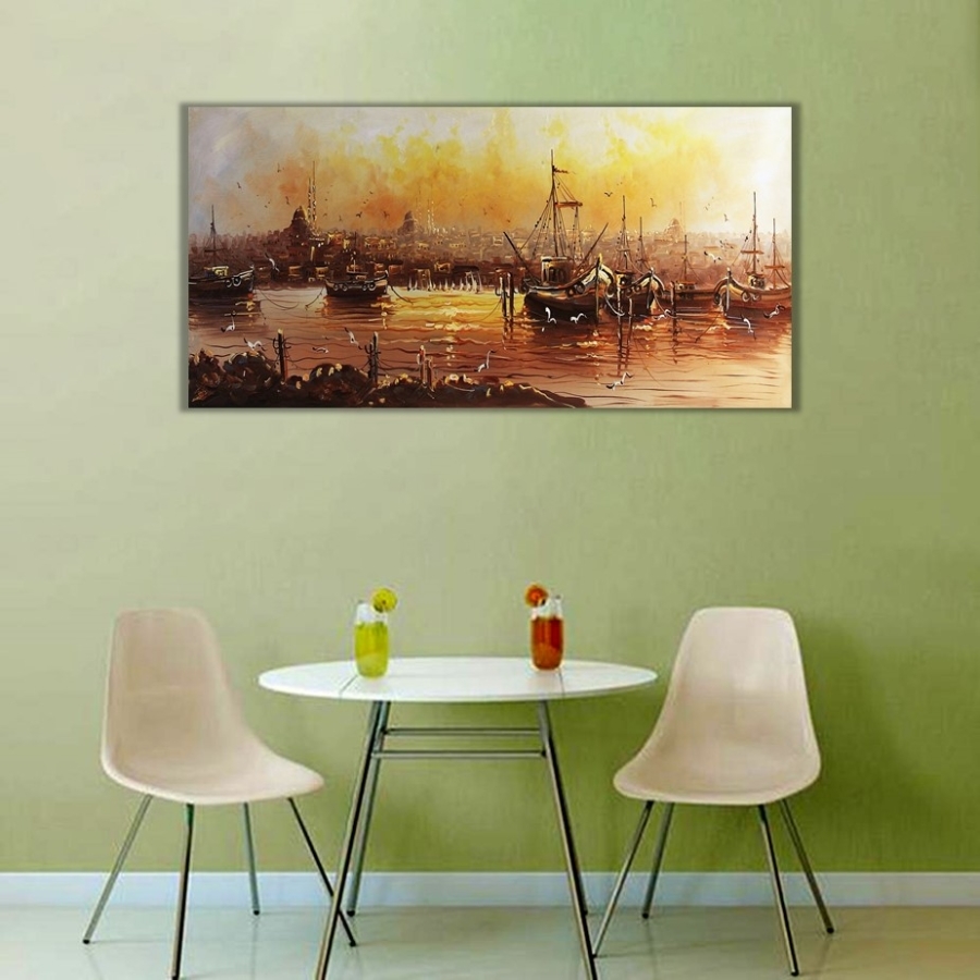 İstanbul Yağlı Boya Manzara Tablosu Yatay Panoramik, Yeni Tablolar İstanbul Yağlı Boya Manzara Tablosu Yatay Panoramik, Yeni Tablolar