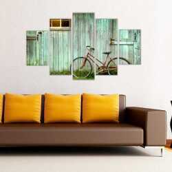 Ahşap Ev ve Bisiklet Kanvas Tablo - 