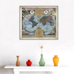 Antik Dünya Haritası 1 Kanvas Tablo - 