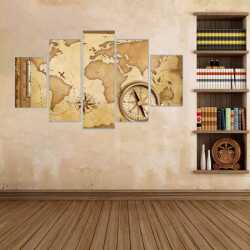 Antik Dünya Haritası Kanvas Tablo - 