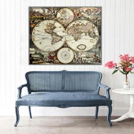 Antik Dünya Haritası Kanvas Tablo - 