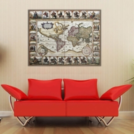 Antik Dünya Haritası Kanvas Tablo 7 - 