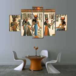 Antik Mısır Tanrıçaları 5 Parçalı Kanvas Tablo - 