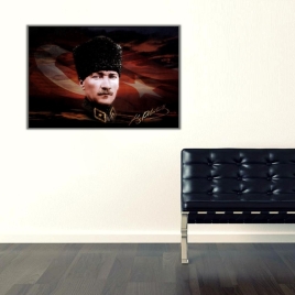 Atatürk Portresi ve Türk Bayrağı Kanvas Tablo - 