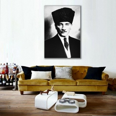 Atatürk Siyah Beyaz Portre Kanvas Tablo