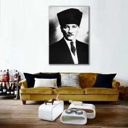 Atatürk Siyah Beyaz Portre Kanvas Tablo - Thumbnail