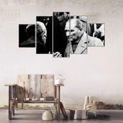 Atatürk Vatandaşı Dinlerken 5 Parçalı Kanvas Tablo - Thumbnail