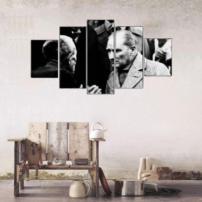 Atatürk Vatandaşı Dinlerken 5 Parçalı Kanvas Tablo