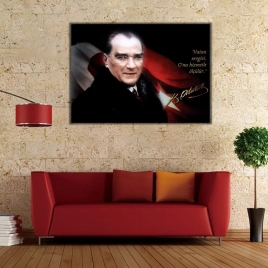 Atatürk ve Türk Bayrağı Kanvas Tablo - 