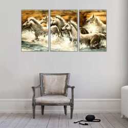 Beyaz At Sürüsü Parçalı Kanvas Tablo - 