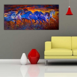 Beyaz Atlar Sanatsal Panoramik Kanvas Tablo - 