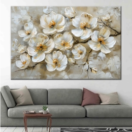 Beyaz Çiçekler Kanvas Tablo - 