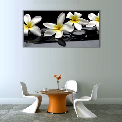 Beyaz Çiçekler Panoramik Kanvas Tablo