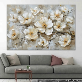 Beyaz Kır Çiçekleri Kanvas Tablo - 