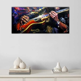 Blues Gitarist Panoramik Kanvas Tablo - 