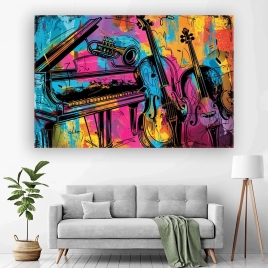 Caz Müzik Enstrümanlar Piyano ve Çello Kanvas Tablo - 