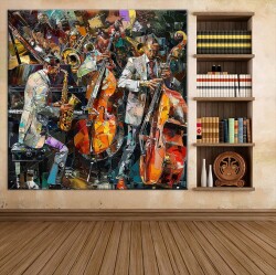 Caz Müzisyenler Yağlı Boya Kanvas Tablo - 