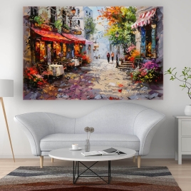 Yağlı Boya Sokak Manzarası Kanvas Tablo - 