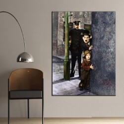 Charlie Chaplin ve Çocuk Kanvas Tablo - 