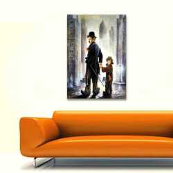 Charlie Chaplin ve Çocuk Kanvas Tablo - 