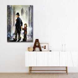 Charlie Chaplin ve Çocuk Yağlıboya Kanvas Tablo - 