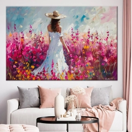 Çiçek Bahçesindeki Kadın Yağlı Boya - 