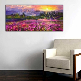Çiçek Tarlaları Panoramik Kanvas Tablo - 