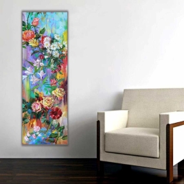 Çiçekler Dikey Panoramik Kanvas Tablo - 