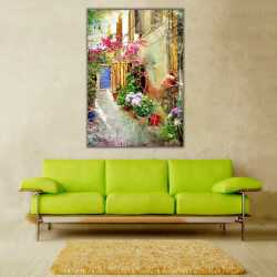 Çiçekli Sokak Kanvas Tablo - 