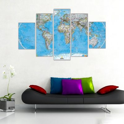 Coğrafi Dünya Haritası Kanvas Tablo