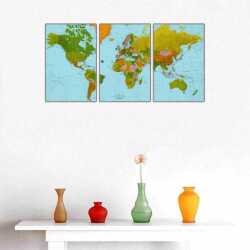 Coğrafi Dünya Haritası Parçalı Kanvas Tablo - 
