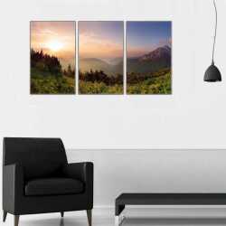 Dağlardan Gün Doğumu Parçalı Kanvas Tablo 1 - 