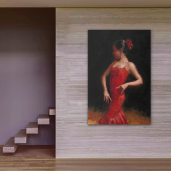 Dans Eden Kırmızı Elbiseli Kadın 2 Kanvas Tablo - Thumbnail