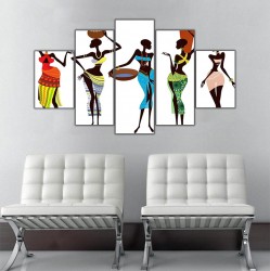 Dansçı Afrika Kadınları 5 Parçalı Kanvas Tablo - Thumbnail
