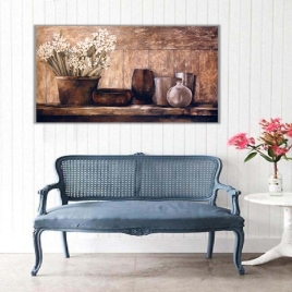 Dekoratif Çiçekler Panoramik Kanvas Tablo - 