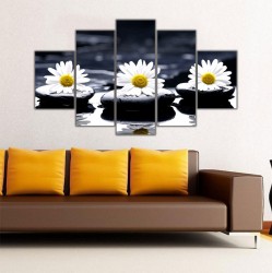 Dekoratif Papatya Çiçekleri 5 Parçalı Kanvas Tablo - Thumbnail