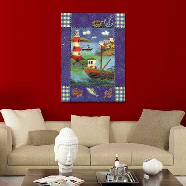 Deniz Feneri ve Sandal Kanvas Tablo - 1