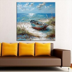 Deniz Kenarındaki Tekne Kanvas Tablo - 