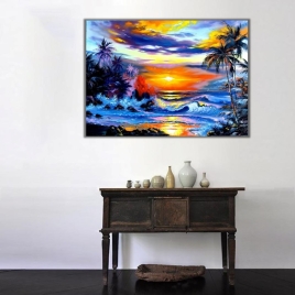 Deniz ve Gün Batımı Manzarası Kanvas Tablo - 