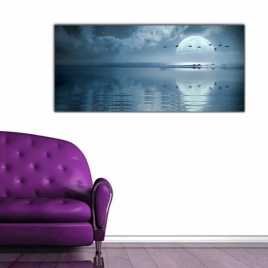 Denizde Dolunay Panoramik Kanvas Tablo - 