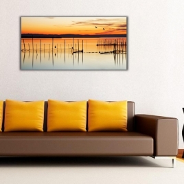 Denizde Gün Batımı Panoramik Kanvas Tablo - 