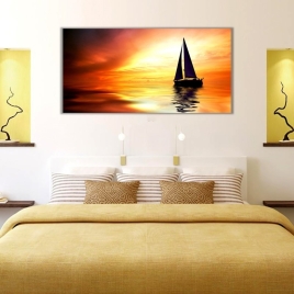 Denizde Gün Batımı Panoramik Kanvas Tablo - 