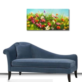 Doğa ve Çiçekler Yatay Panoramik Kanvas Tablo - 