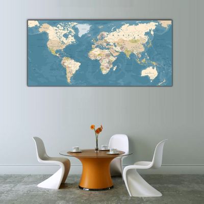 Dünya Haritası Panoramik Kanvas Tablo