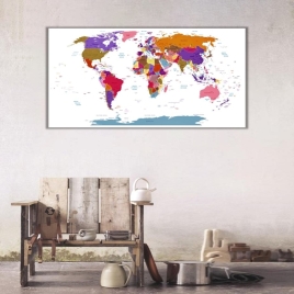 Dünya Haritası Panoramik Kanvas Tablo - 