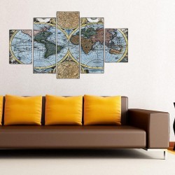 Eski Dünya Haritası 5 Parçalı Kanvas Tablo