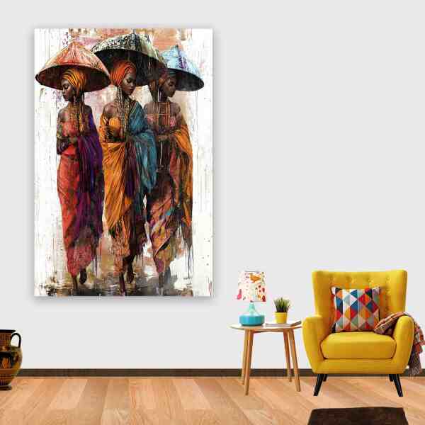 Ethnic Africian Three Womens Kanvas Tablo - 1