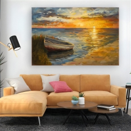 Deniz Kenarında Gün Batımı Kanvas Tablo - 