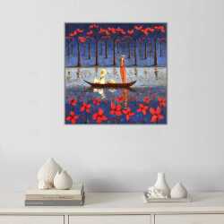 Etnik Göl ve Çiçekler Kanvas Tablo - 