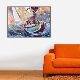 Fırtınada Savrulan Tekne Kanvas Tablo - 